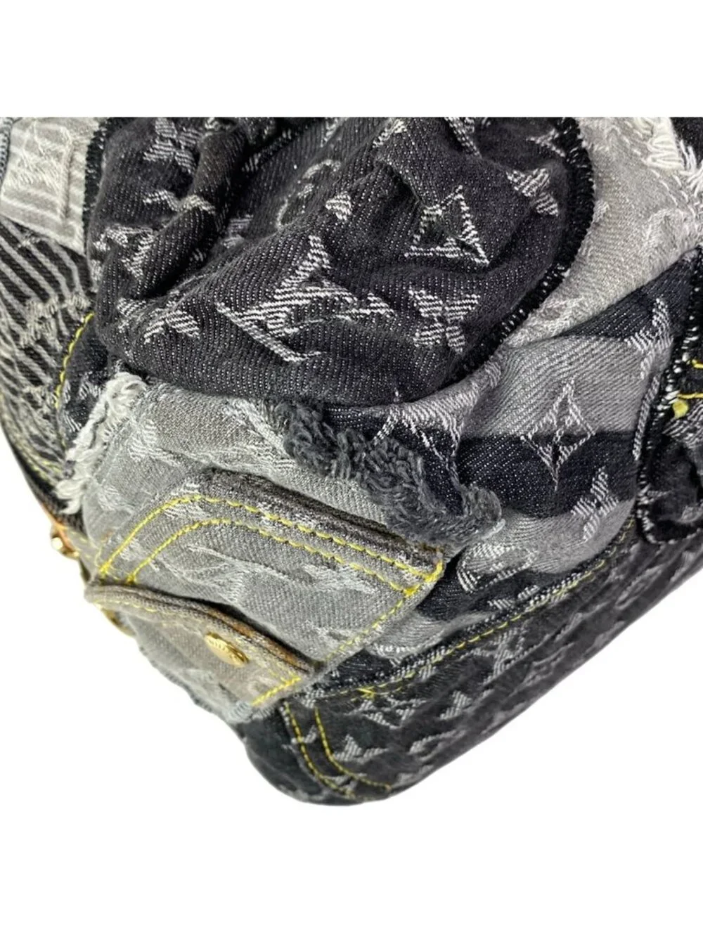 Louis Vuitton Shoulder Bag Monogram Denim Patchwork Bowie Black